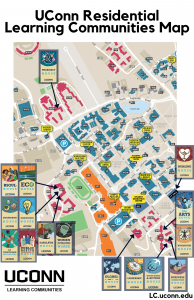 A graphic representation of campus illustrating which Residence Hall each LC is located in